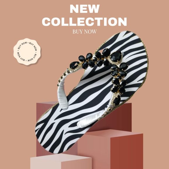 Women's Luxury zebra print flip flops with crystals and rhinestones all occasion - Picture 6 of 16